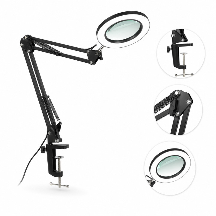 Lupa LED Mesa 10X 72 LEDs USB Braço Articulado