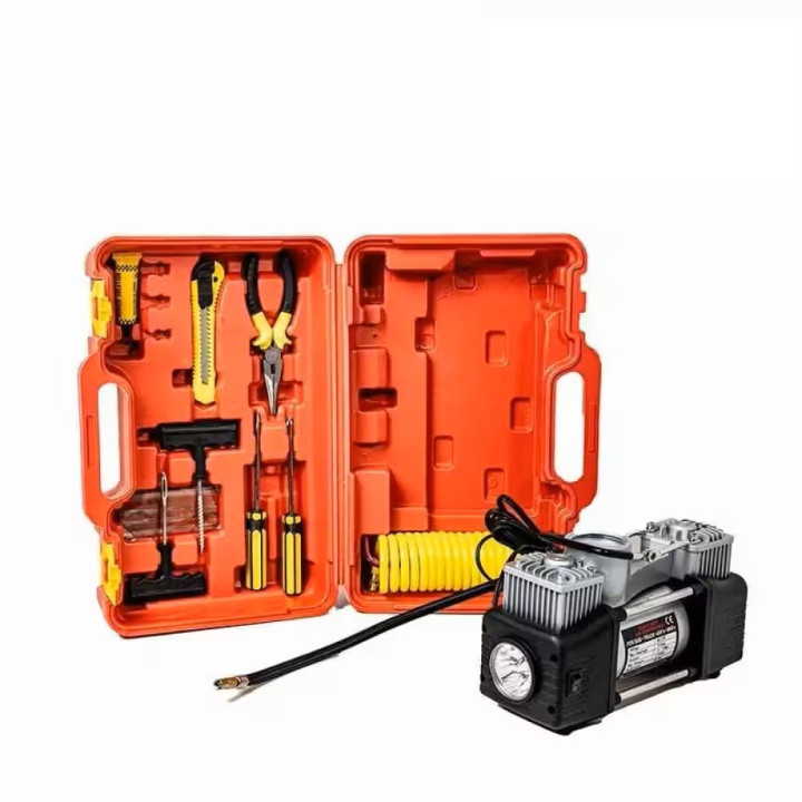 Compressor de Ar 12V com Kit Repara Furos para Carro, Moto e 4x4