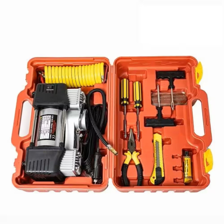 Compresor de Aire 12V con Kit Repara Pinchazos para Coche, Moto y 4x4