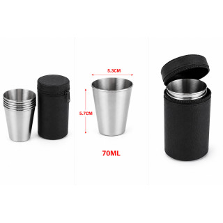 Conjunto 4 Copos em Aço Inoxidável 70 ml com Estojo | XterraX