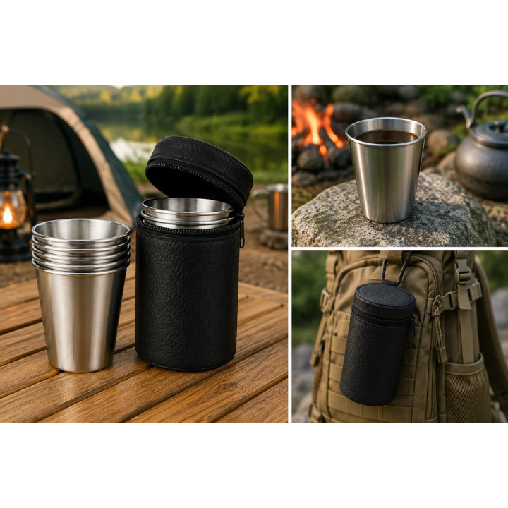 Conjunto 4 Copos em Aço Inoxidável 70 ml com Estojo | XterraX